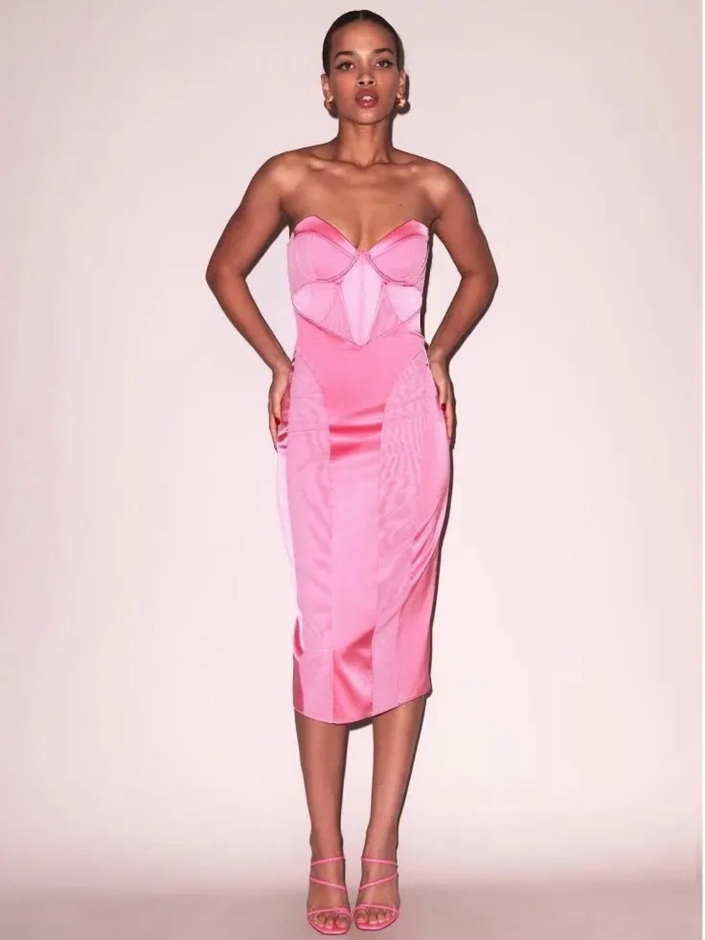 Fleur du Mal Strapless Pink Midi Dress